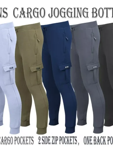 Mens Cargo Joggers Fleece Bottom Elasticated Gym Trouser Sweatpants ZIP Pockets