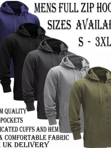 Mens Plain Fleece Zip Up Top Zipper Hoody Sweatshirt Gym Jumper Hoodie NewS-3XL