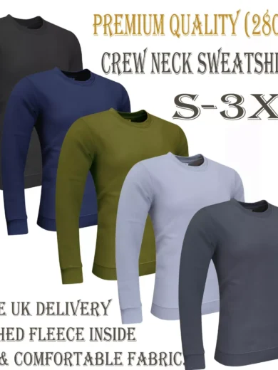 Mens Plain Sweatshirt Jumper Crew Neck Sweater Pullover Work Casual Top S-3XL