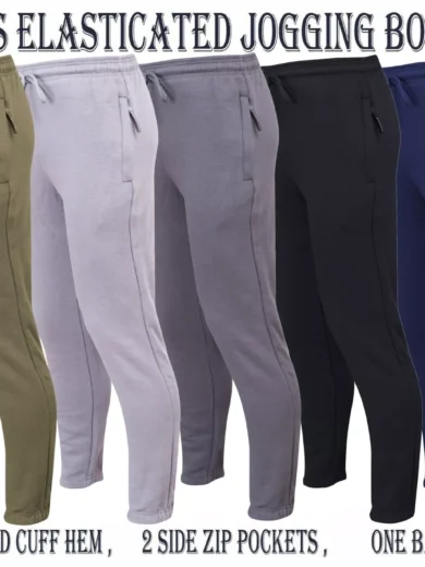 Mens Jogging Bottoms Elasticated Fleece Trouser Gym Jogger Sweatpants Zip Pocket