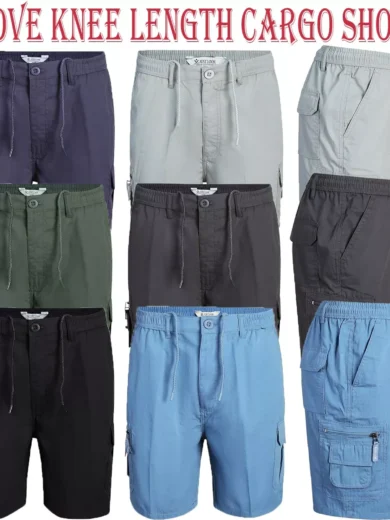 Mens Shorts Cargo Combat Elasticated Waist Multi Pocket Size Plain Lightweight