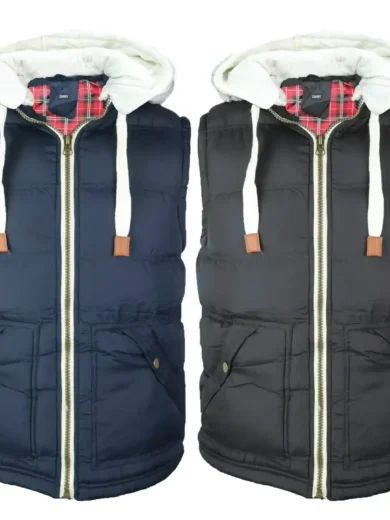 Mens Body Warmer Gilet Hoodie Hooded Contrast Sleeveless Jacket S M L XL XXL