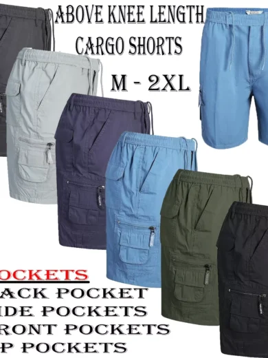 Mens Elasticated Cargo Shorts Summer Casual Cotton Combat Pants New M - 2XL