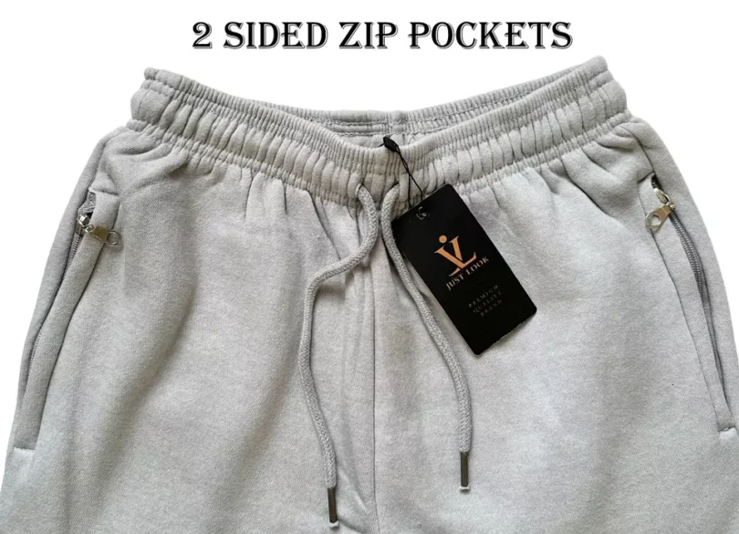 Mens Fleece Jogging Bottoms ZIP Pockets Pants Plain Open Hem Joggers Trouser - Image 4